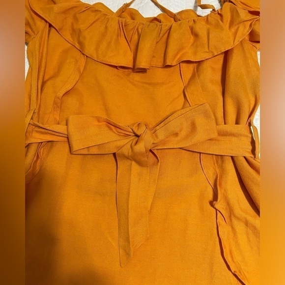 Marissa Webb Collective Yellow Cold Shoulder Ruffle Mini Dress Women's Size 0 - Picture 8 of 13
